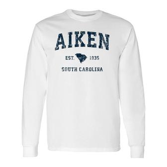 Aiken South Carolina Sc Vintage Sports Navy Print Long Sleeve T-Shirt T-Shirt | Mazezy