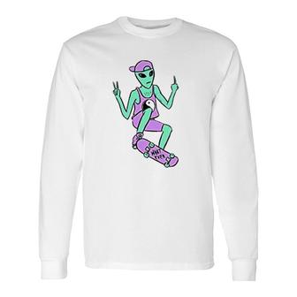 Alien Peace Skateboard Long Sleeve T-Shirt | Mazezy
