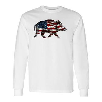 American Flag Feral Hog Wild Pig Hunting Long Sleeve T-Shirt T-Shirt | Mazezy