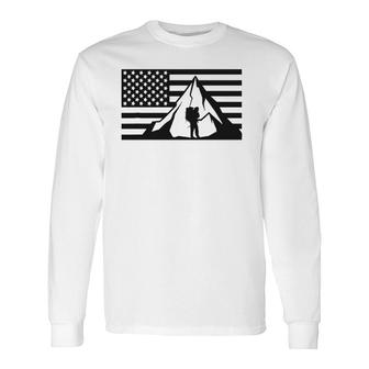 American Flag Outdoor Hiking Apparel Backpacking Hiking Long Sleeve T-Shirt T-Shirt | Mazezy