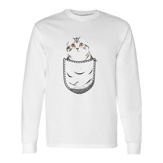 American Shorthair Cat Chest Pocket For Cat Owner Long Sleeve T-Shirt T-Shirt | Mazezy
