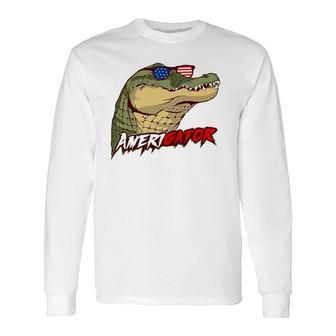 Amerigator Patriotic American Alligator Lovers Long Sleeve T-Shirt T-Shirt | Mazezy