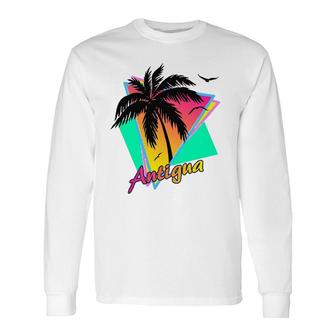 Antigua Tropical Summer Beach Palm Tree Sunset Long Sleeve T-Shirt T-Shirt | Mazezy