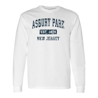 Asbury Park New Jersey Nj Vintage Sports Navy Print Long Sleeve T-Shirt T-Shirt | Mazezy