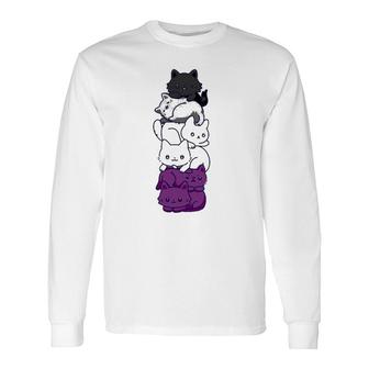 Asexual Pride Cat Lgbt Stuff Flag Kawaii Cute Cats Pile Long Sleeve T-Shirt T-Shirt | Mazezy
