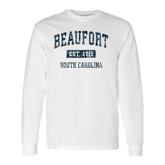 Beaufort South Carolina Sc Vintage Sports Navy Print Long Sleeve T-Shirt T-Shirt | Mazezy UK