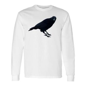 Beautiful Curious Black Crow Raven Bird Silhouette Long Sleeve T-Shirt T-Shirt | Mazezy