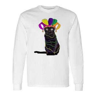 Black Cat In Mardi Gras New Orleans Carnival Costume Long Sleeve T-Shirt T-Shirt | Mazezy