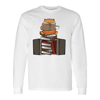 Book Lover Japanese Kawaii Cat Pet Reading Tea Coffee Cozy Long Sleeve T-Shirt T-Shirt | Mazezy