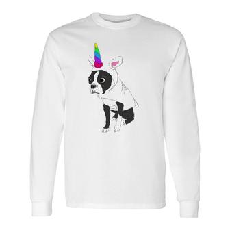 Boston Terrier Cute Rainbow Unicorn Tee Long Sleeve T-Shirt | Mazezy