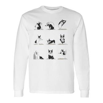 Boston Terriers Yoga Asana Pose Meditation Long Sleeve T-Shirt | Mazezy