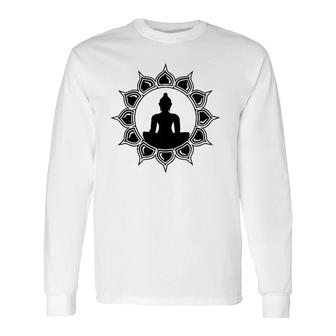 Buddha Lotus Meditation Anahata Heart Chakra Om Yoga Symbol V-Neck Long Sleeve T-Shirt | Mazezy