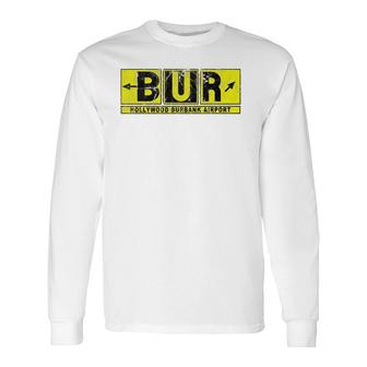 Bur Hollywood Burbank Airport Taxi Way Sign Pilot Vintage Long Sleeve T-Shirt T-Shirt | Mazezy