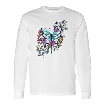 Butterfly With Flowers Fashion Tee Idea Long Sleeve T-Shirt T-Shirt | Mazezy