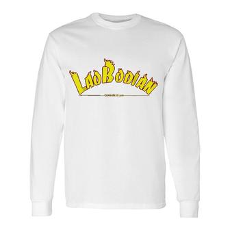 Cambodia Laos Flaming Text Laobodian Long Sleeve T-Shirt | Mazezy