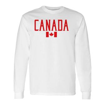 Canada Flag Vintage Red Text Long Sleeve T-Shirt | Mazezy