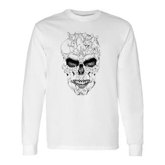Cat Skull Halloween Costume Horror Emo Graphic Long Sleeve T-Shirt T-Shirt | Mazezy