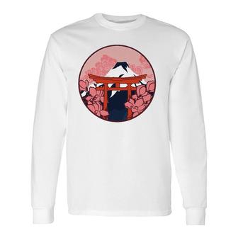 Cherry Blossom Woodblock Japanese Art Japan Long Sleeve T-Shirt T-Shirt | Mazezy