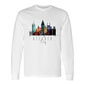 City Of Atlanta Ga Watercolor Long Sleeve T-Shirt | Mazezy