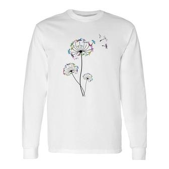 Colorful Dragonfly Dandelions Long Sleeve T-Shirt | Mazezy