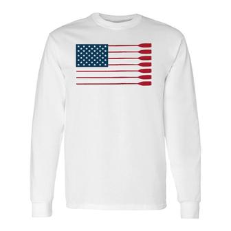 Cool American Flag Rowing Oar Paddle Lover Rowers Long Sleeve T-Shirt T-Shirt | Mazezy