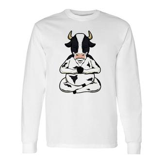 Cow Yoga Meditating Calf Yogi Bull Sitting Yoga Pose Namaste Long Sleeve T-Shirt T-Shirt | Mazezy
