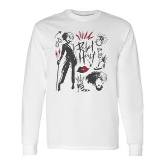 Cruella Rebel Heart Collage Sketches Long Sleeve T-Shirt | Mazezy UK