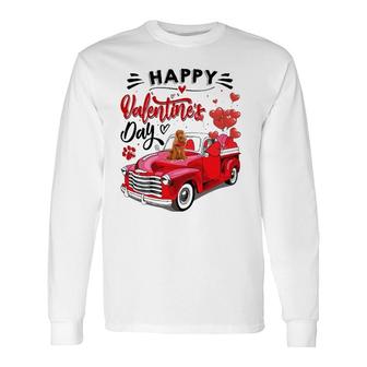 Cute English Cocker Spaniel Red Truck Happy Valentine's Day Long Sleeve T-Shirt T-Shirt | Mazezy