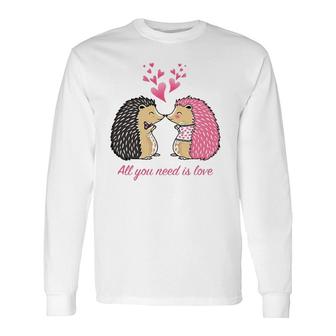 Cute Hedgehogs Kissing Valentine's Day For Her Long Sleeve T-Shirt T-Shirt | Mazezy