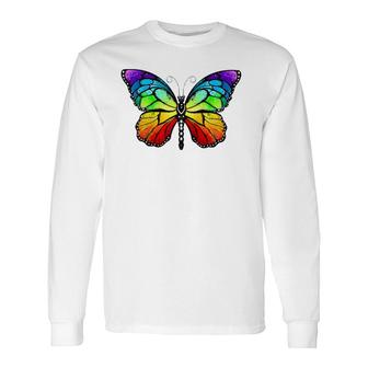 Cute Rainbow Monarch Butterfly Aesthetic Raglan Baseball Tee Long Sleeve T-Shirt T-Shirt | Mazezy
