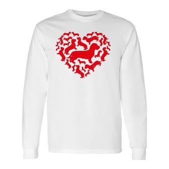 Cute Valentine's Day Dachshund Dog Hearts Puppy Lover Long Sleeve T-Shirt T-Shirt | Mazezy