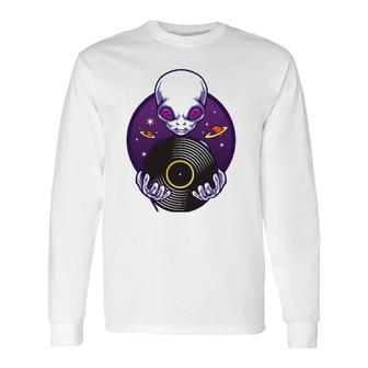 Dj Turntable Music Alien Ufo Vinyl Record Disco Party Long Sleeve T-Shirt T-Shirt | Mazezy