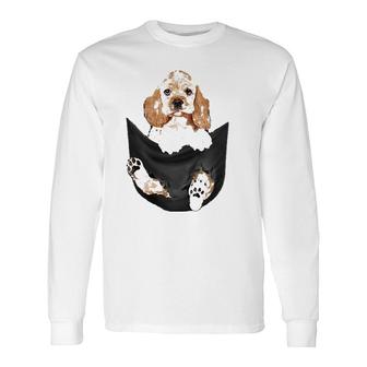 Dog Lovers Cocker Spaniel In Pocket Dog Face Long Sleeve T-Shirt | Mazezy