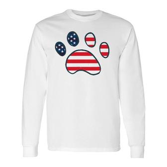 Dog Paw American Flag Patriotic Decor Outfit 4Th Of July Long Sleeve T-Shirt T-Shirt | Mazezy DE