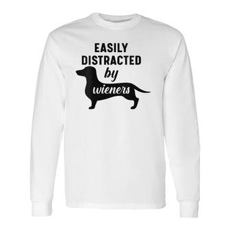Easily Distracted By Wieners Dachshund Weiner Dog V-Neck Long Sleeve T-Shirt | Mazezy