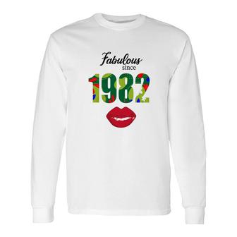 Fabulous Since 1982 Red Lips Green 40Th Birthday Long Sleeve T-Shirt - Seseable