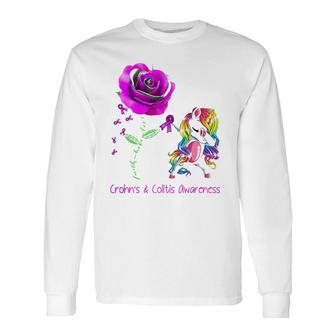 Faith Hope Love Unicorn Crohn's & Colitis Awareness Long Sleeve T-Shirt T-Shirt | Mazezy