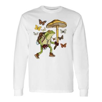Frog Mushroom Umbrella Butterflies Cottagecore Goblincore Long Sleeve T-Shirt T-Shirt | Mazezy