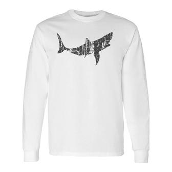 Great White Shark Vintage Great White Shark Print Long Sleeve T-Shirt T-Shirt | Mazezy