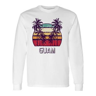 Guam Hawaii Vintage 1970'S Retro Skyline Palm Tree Long Sleeve T-Shirt T-Shirt | Mazezy