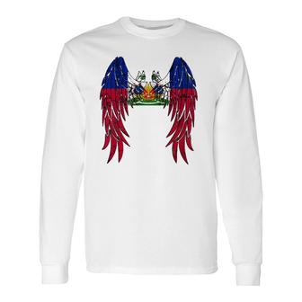 Haitian Flag Angel Wings Jesus Catholic Christian God Haiti Long Sleeve T-Shirt T-Shirt | Mazezy