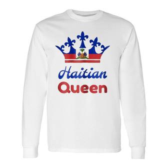 Haitian Queen Womens' Perfect Haiti Crown Flag Long Sleeve T-Shirt T-Shirt | Mazezy