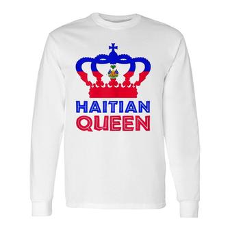 Haitian Queen Red Blue Perfect Haiti Flag Crown Long Sleeve T-Shirt T-Shirt | Mazezy