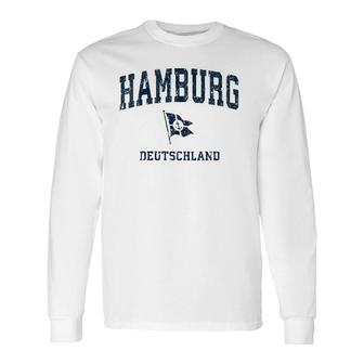 Hamburg Germany Vintage Sports Navy Boat Anchor Flag Long Sleeve T-Shirt T-Shirt | Mazezy UK