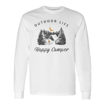 Happy Camper Outdoor Life Forest Camp Camping Nature Vintage Long Sleeve T-Shirt T-Shirt | Mazezy