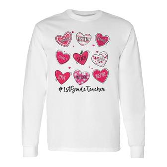 Hearts Teach Love Inspire 1St Grade Teacher Valentines Day Long Sleeve T-Shirt T-Shirt | Mazezy