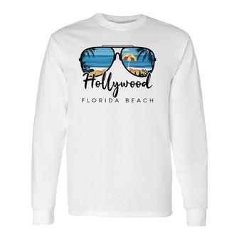 Hollywood Beach Florida Palm Tree Sunglasses Souvenir Long Sleeve T-Shirt T-Shirt | Mazezy