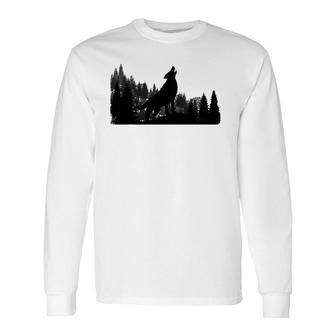 Howling Wolf Mountain Forest Tree Long Sleeve T-Shirt T-Shirt | Mazezy