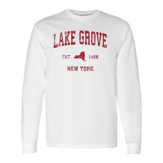 Lake Grove New York Ny Vintage Sports Red Print Long Sleeve T-Shirt T-Shirt | Mazezy