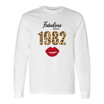 Leopard Red Lips Fabulous Since 1982 Happy 40Th Birthday Long Sleeve T-Shirt - Seseable